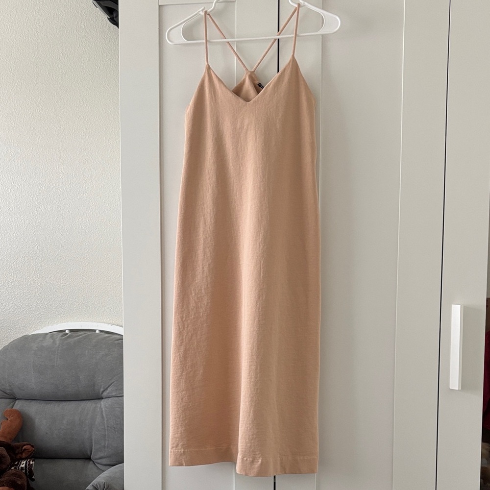 Zara Women’s Strappy Beige Midi Dress Size S 100% Cotton